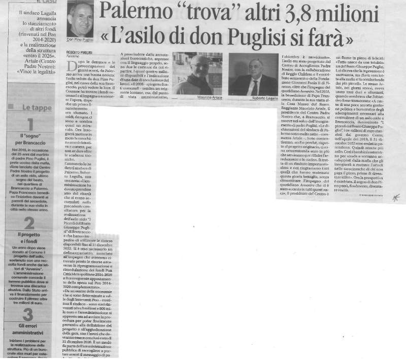 Palermo trova altri 3,8 milioni L’asilo di don Puglisi si farà