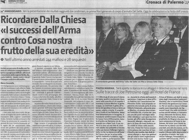 Ricordare Dalla Chiesa 'I successi dell'Arma contro Cosa nostra frutto della sua eredit�'