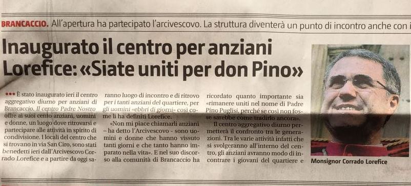 Inaugurato il centro per anziani. Lorefice: Siate uniti per don Pino