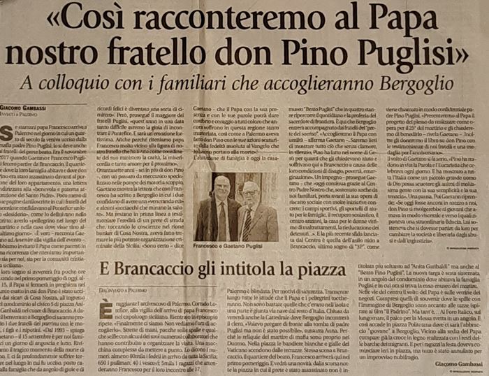 Cos� racconteremo al Papa nostro fratello don Pino Puglisi