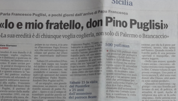 �Io e mio fratello, don Pino Puglisi� �La sua eredit� � di chiunque voglia coglierla, non solo di Palermo o Brancaccio�