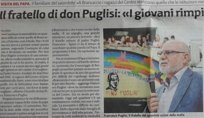 Il fratello di don Puglisi: �I giovani rimpiazzano lo Stato�