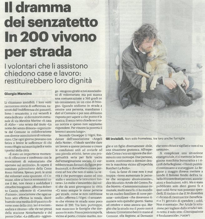 Il dramma dei senzatetto. In 200 vivono per strada