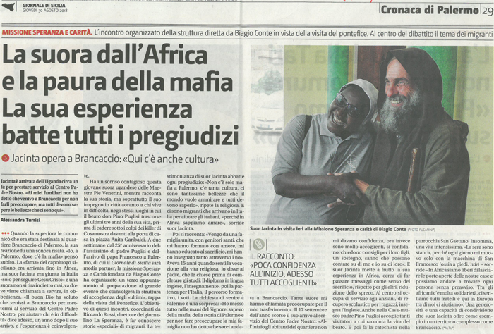 La suora dall�Africa e la paura della mafia. La sua esperienza batte tutti i pregiudizi