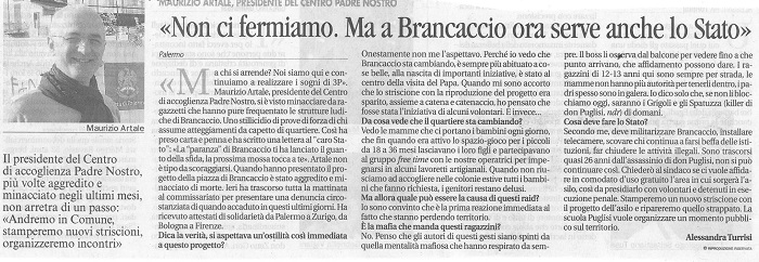�Non ci fermiamo. Ma a Brancaccio ora serve anche lo Stato�
