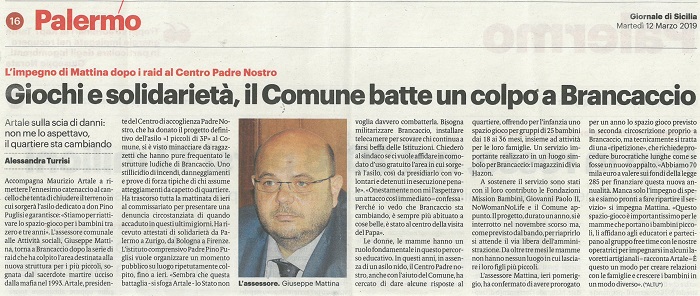 Giochi e solidariet�, il Comune batte un colpo a Brancaccio. L�impegno di Mattina dopo i raid al Centro Padre Nostro