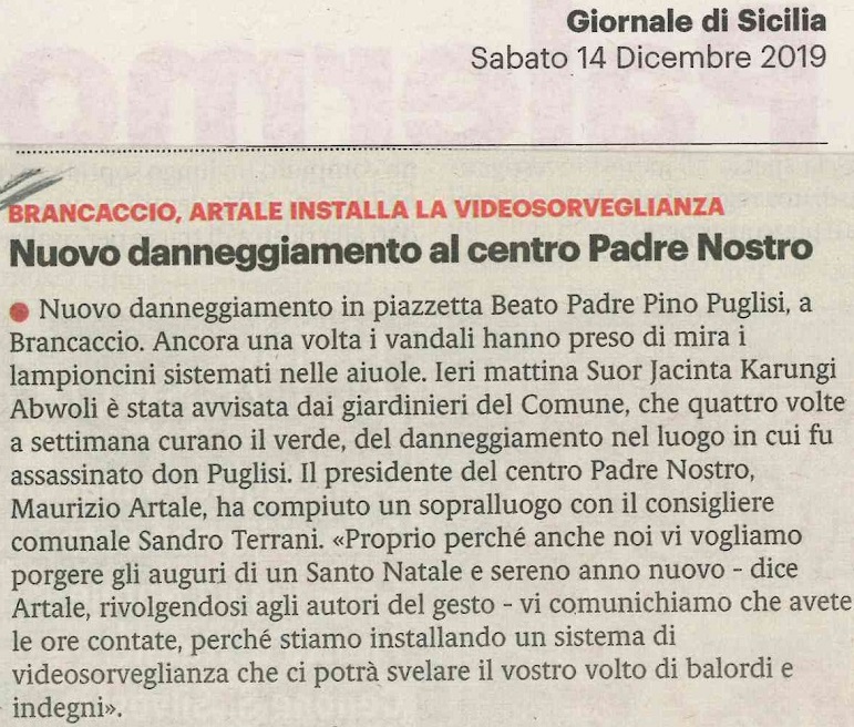 Brancaccio, Artale installa la videosorveglianza. Nuovo danneggiamento al Centro Padre Nostro