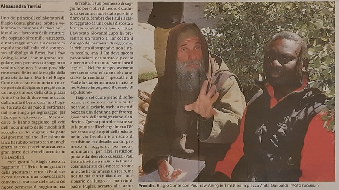 Ghanese espulso, Biagio Conte digiuna. La battaglia del frate laico contro il decreto sicurezza
