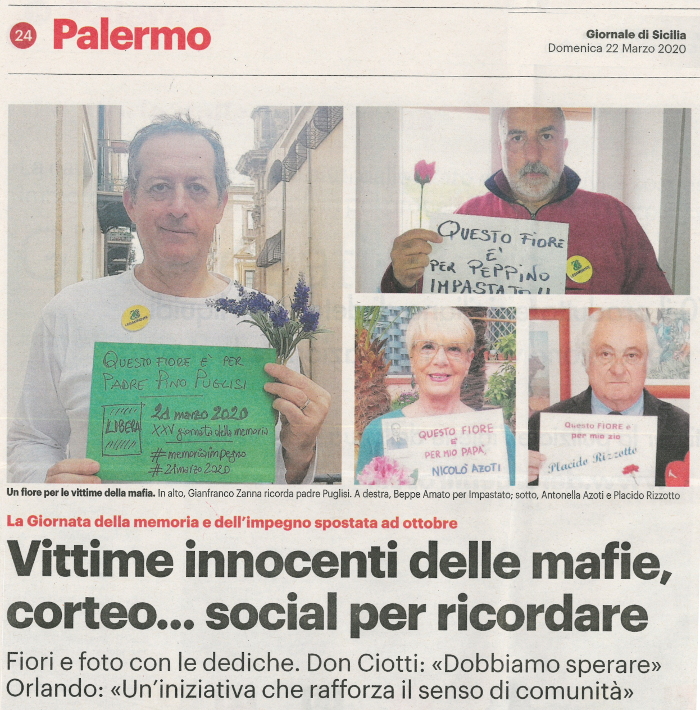 La giornata della memoria e dell�impegno spostata ad Ottobre. Vittime innocenti delle mafie, corteo � social per ricordare