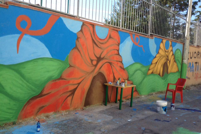 Il murales di Tommaso al Centro Polivalente Sportivo
