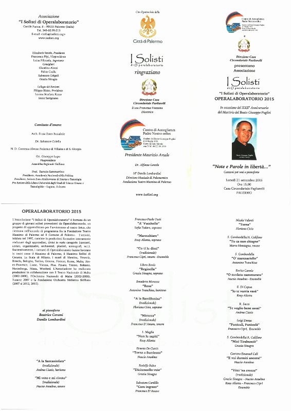 Programma del concerto de 'I Solisti di Operalaboratorio' intitolato 'Note e Parole in libert�'