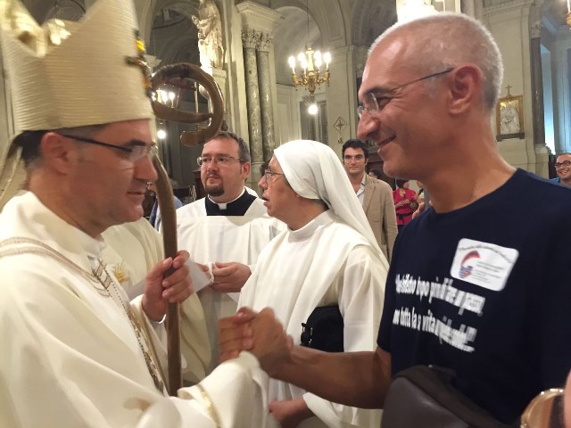 Messa in Cattedrale del 15 settembre: Mons. Corrodo Lorefice, Arcivescovo di Palermo, e Maurizio Artale, presidente del Centro di Accoglienza Padre Nostro