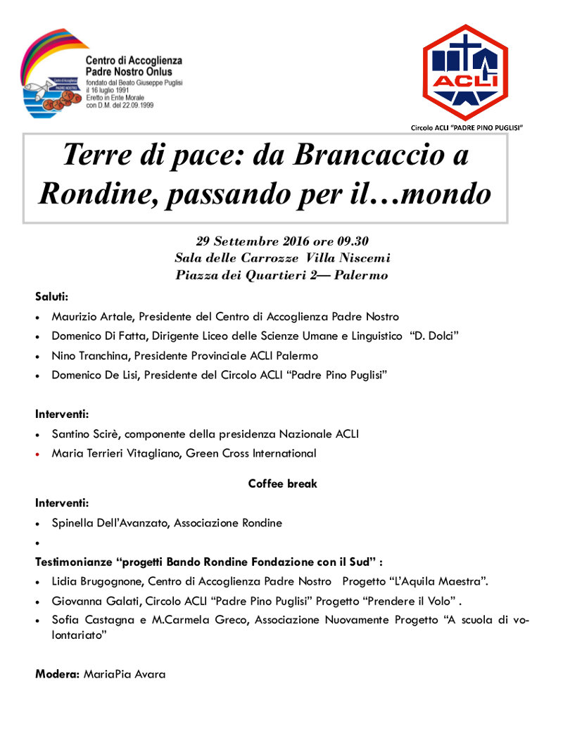 Locandina convegno di chiusura dei progetti Rondine