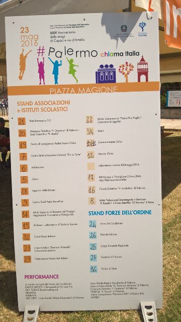 Totem con la dislocazione degli stand a piazza Magione per la manifestazione in ricordo del XXIV anniversario della strage di Capaci