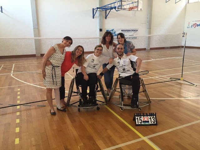 Laura Stallone, Maria Pia Avara, Mariangela D'Aleo con gli atleti Valerio Trombetta e Marcella Librizzi