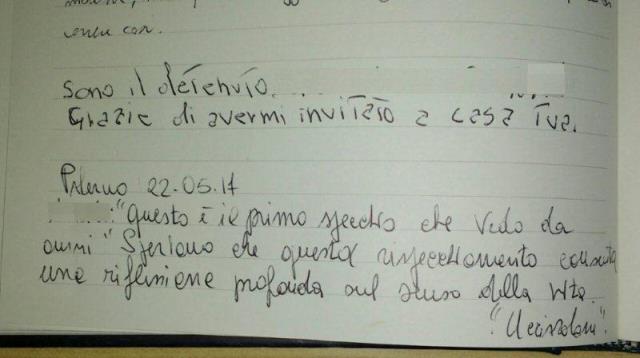 Il pensiero di uno di loro nel libro ospiti della casa-museo