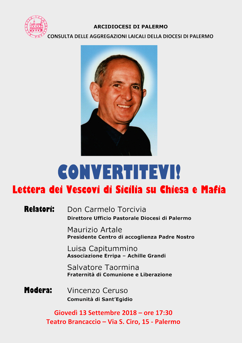 Locandina del Convegno 'Convertitevi! Lettera dei Vescovi di Sicilia su Chiesa e Mafia'