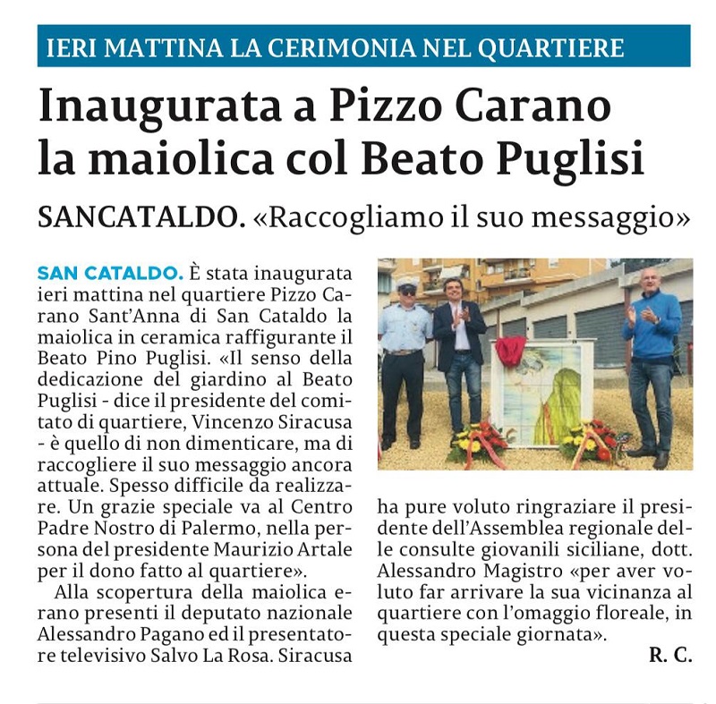 Articolo sull'iniziativa a San Cataldo (CL)