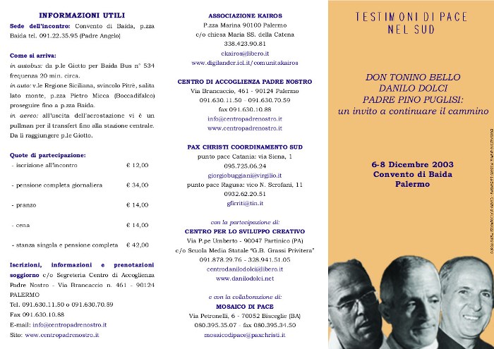 Pieghevole convegno 'Testimoni id Pace nel Sud'